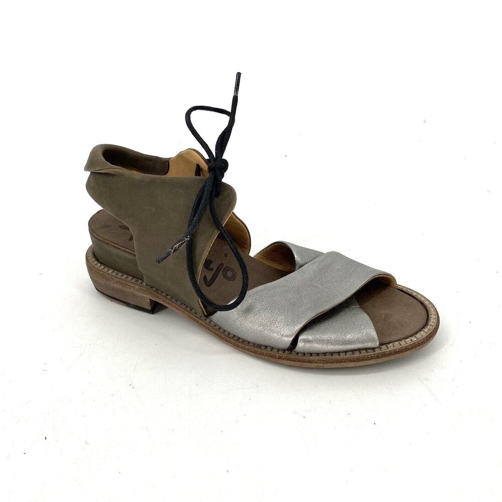 P Monjo Leather Sandals Womens 36 Silver Tan Roman Slingback Lace Up - Picture 2 of 10